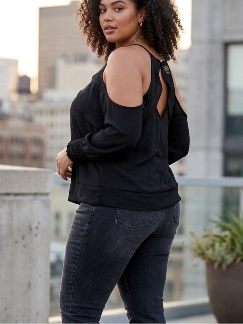 Thalia Sodi Black off the shoulder  Layered Tank blouse size xl